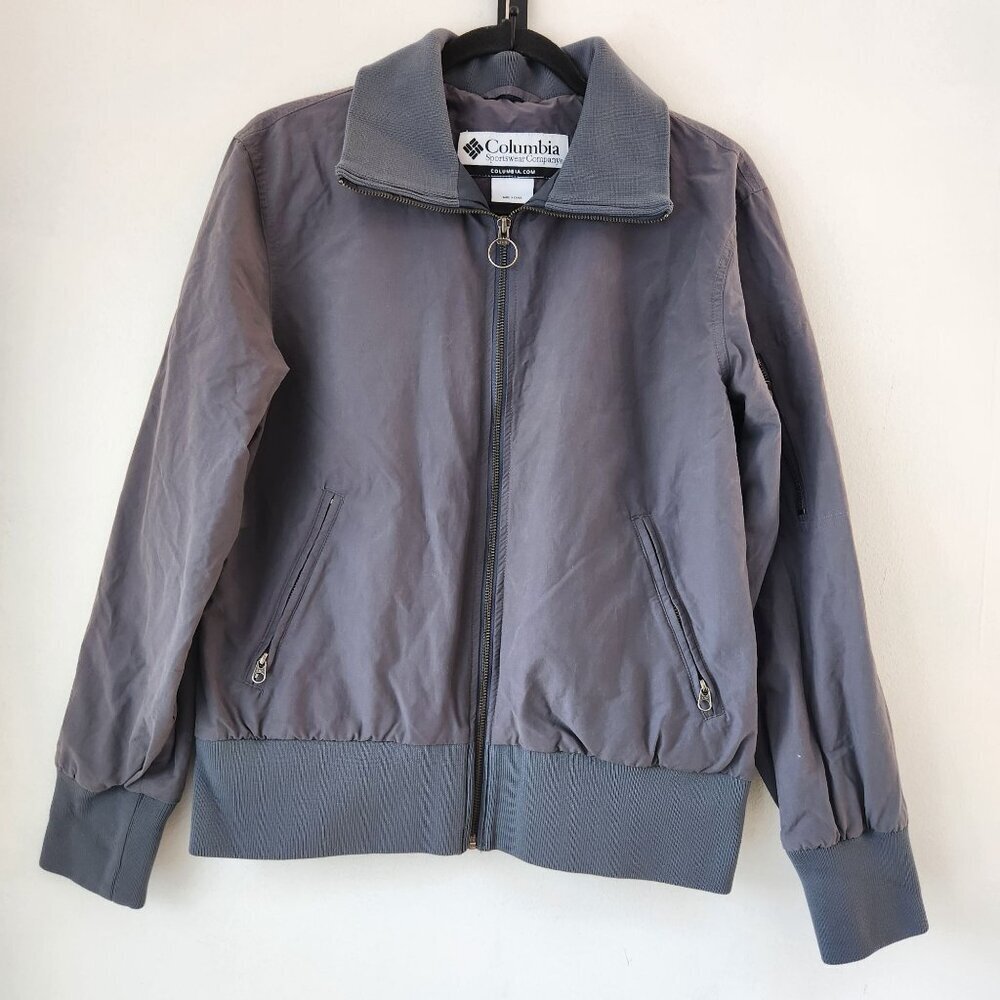 Vintage Columbia Grey Bomber Jacket Utility Coat Workwear Women's L
